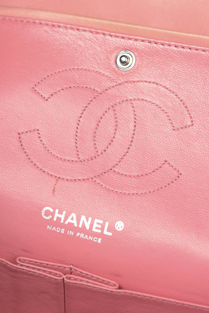 2000s Chanel Baby Pink Lambskin Leather Medium Double Flap Shoulder Bag