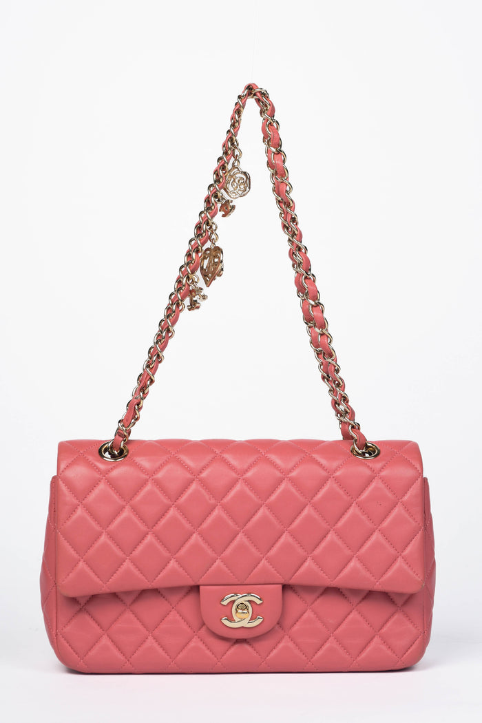 2000s Chanel Pink Lambskin Leather Valentines Single Flap Shoulder Bag