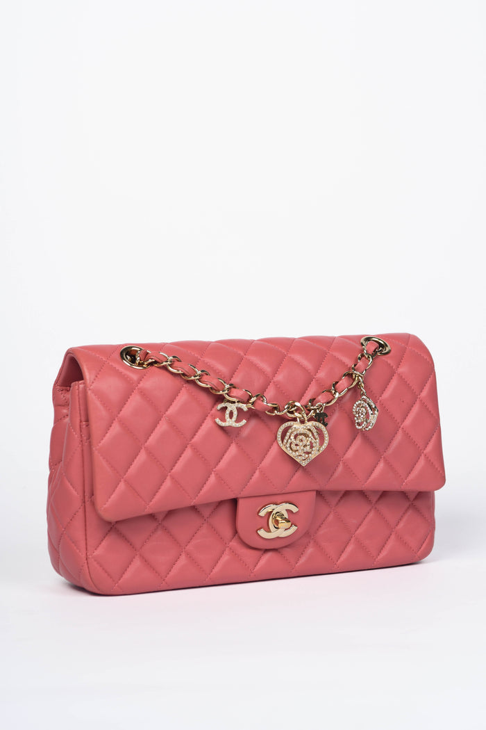 2000s Chanel Pink Lambskin Leather Valentines Single Flap Shoulder Bag