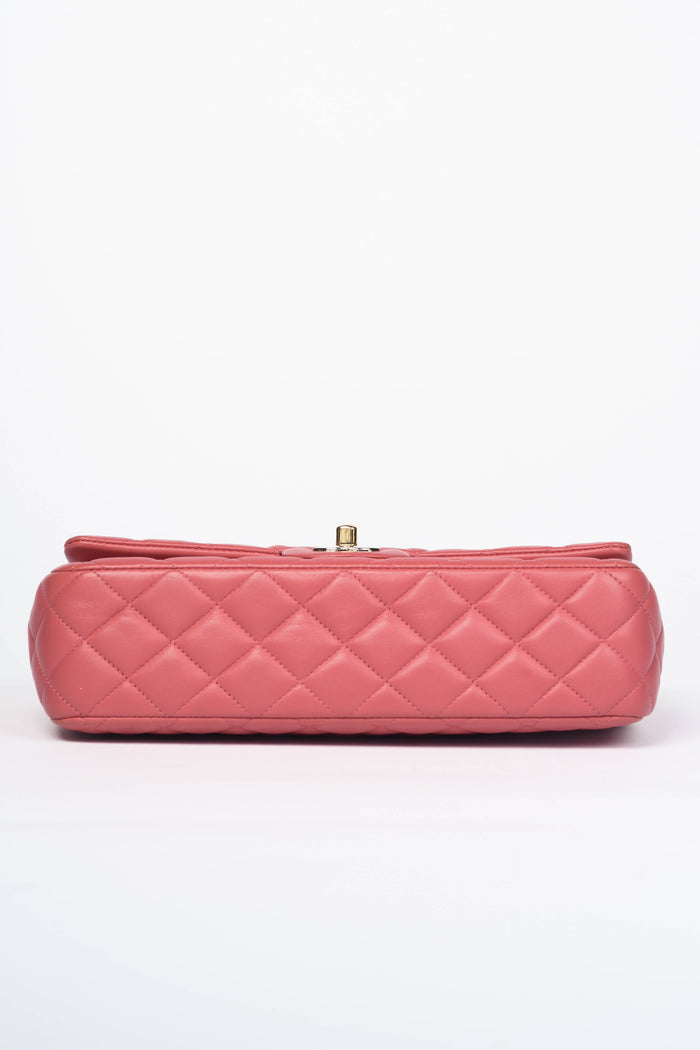 2000s Chanel Pink Lambskin Leather Valentines Single Flap Shoulder Bag