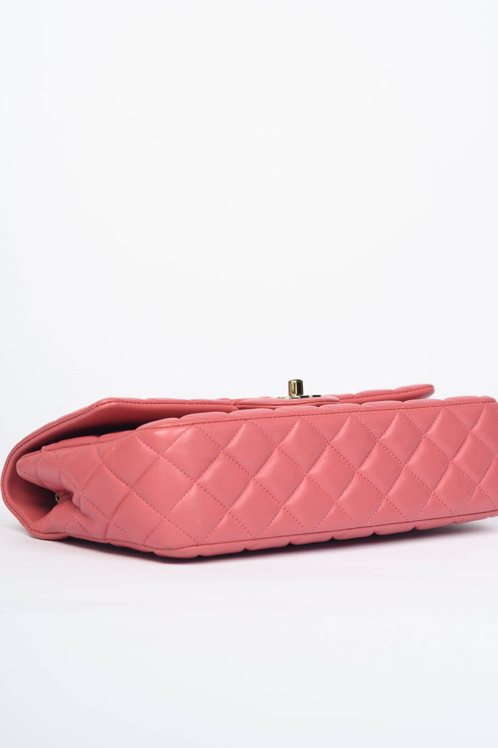 2000s Chanel Pink Lambskin Leather Valentines Single Flap Shoulder Bag