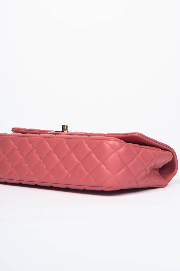 2000s Chanel Pink Lambskin Leather Valentines Single Flap Shoulder Bag