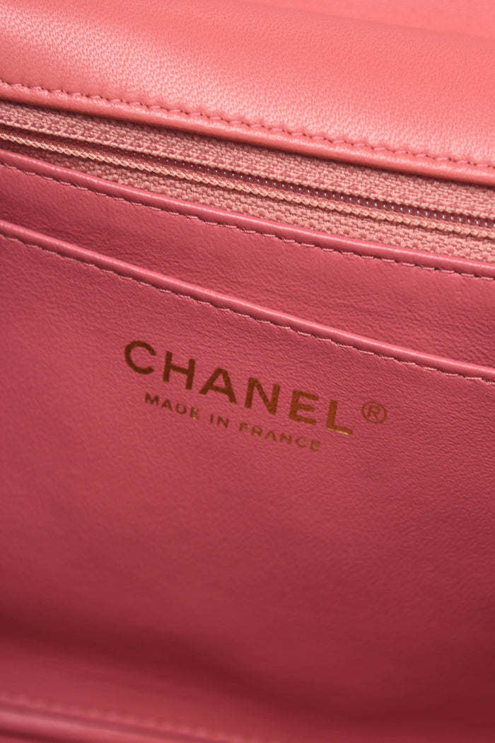 2000s Chanel Pink Lambskin Leather Valentines Single Flap Shoulder Bag