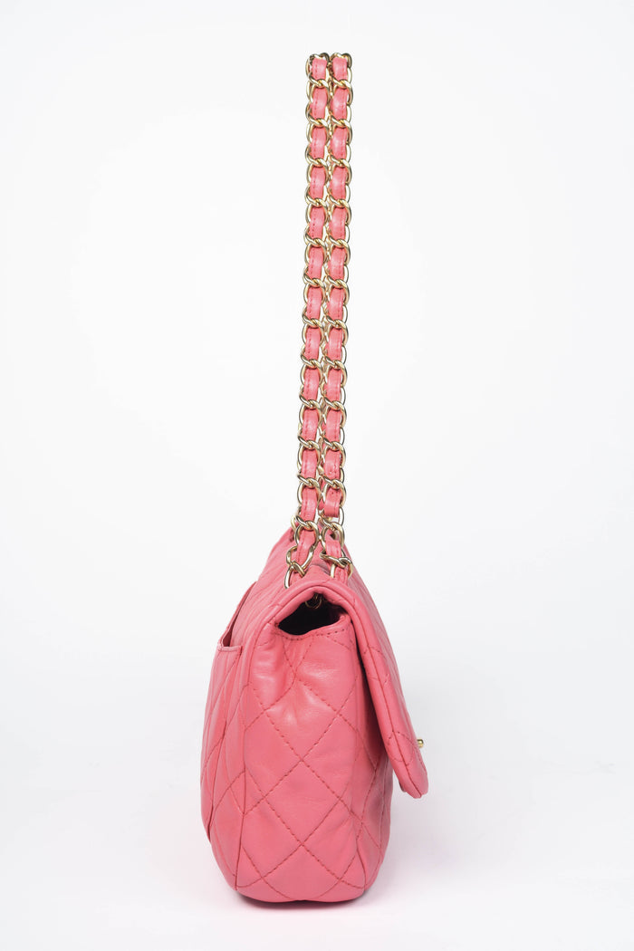 2000s Chanel Pink Lambskin Leather Precious Jewel Flap Shoulder Bag