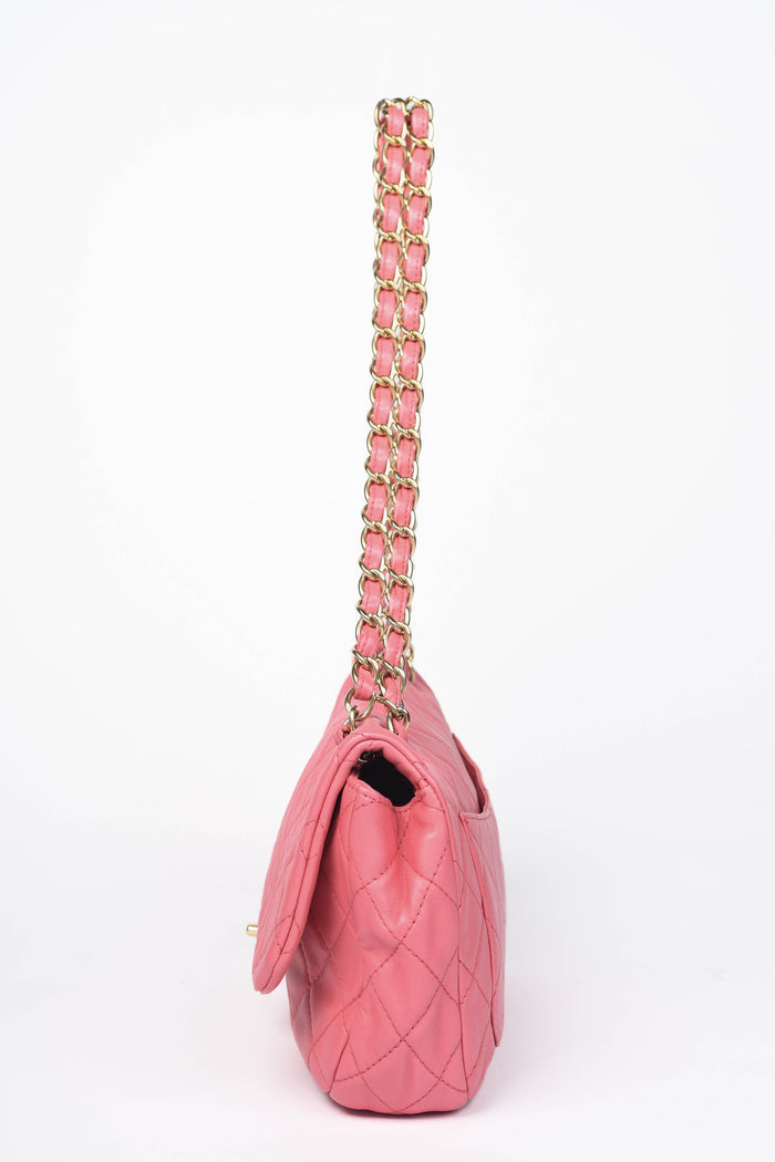 2000s Chanel Pink Lambskin Leather Precious Jewel Flap Shoulder Bag