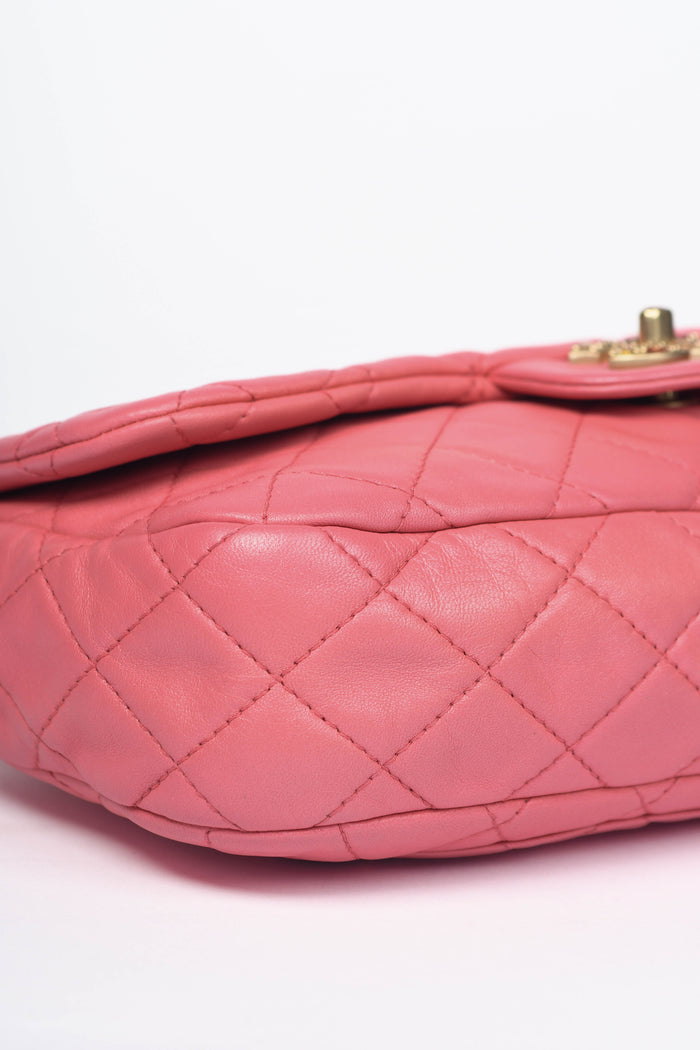 2000s Chanel Pink Lambskin Leather Precious Jewel Flap Shoulder Bag