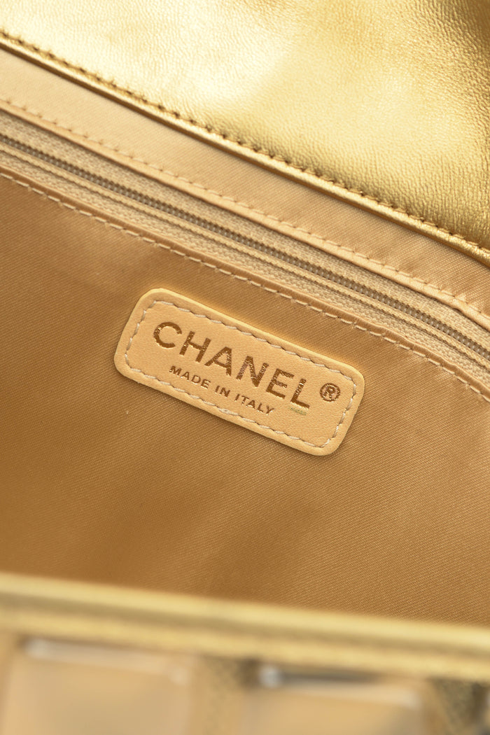SUPER RARE 2000s Chanel Gold Ice Cube Single Flap Shoulder Bag
