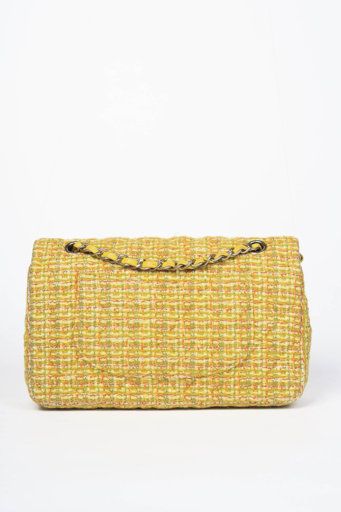 2010s Chanel Yellow Tweed Medium Double Flap Shoulder Bag