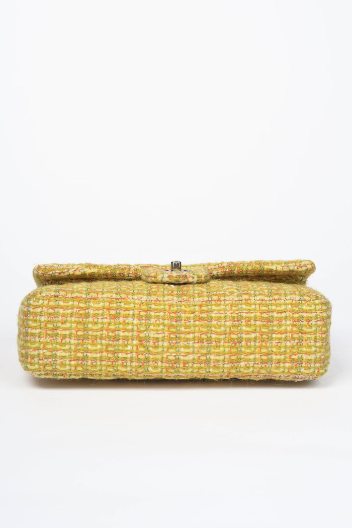 2010s Chanel Yellow Tweed Medium Double Flap Shoulder Bag