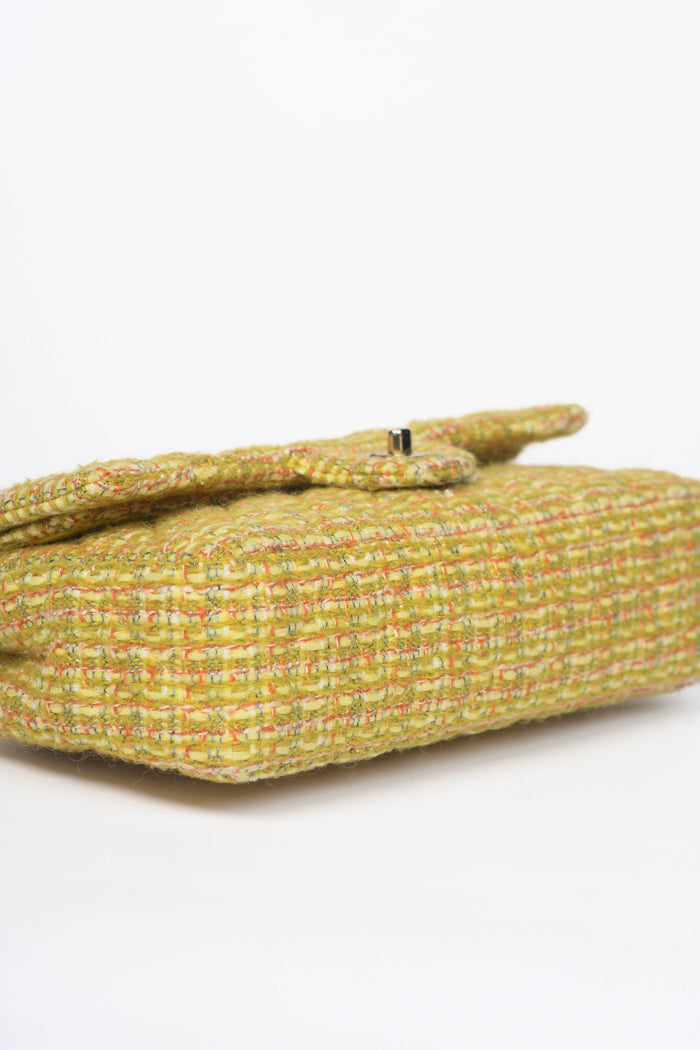 2010s Chanel Yellow Tweed Medium Double Flap Shoulder Bag
