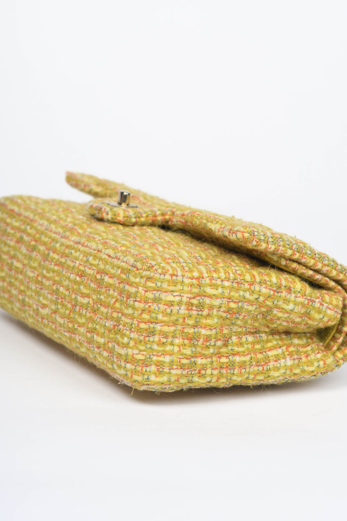 2010s Chanel Yellow Tweed Medium Double Flap Shoulder Bag