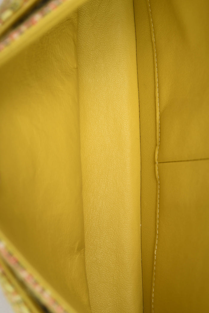 2010s Chanel Yellow Tweed Medium Double Flap Shoulder Bag