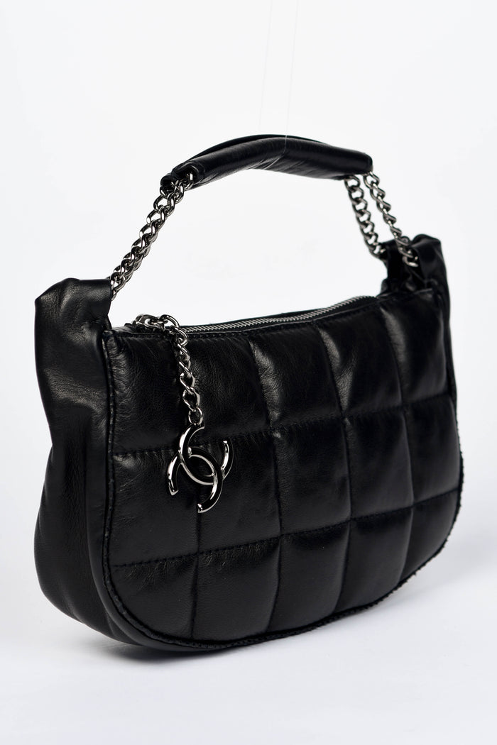 2000s Chanel Black Lambskin Leather Small Top Handle