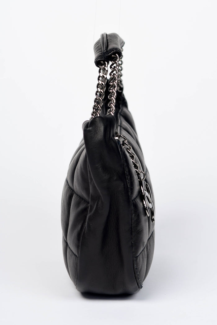 2000s Chanel Black Lambskin Leather Small Top Handle