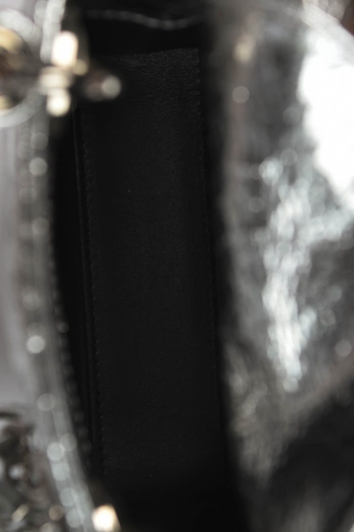 RARE 2017 Christian Dior Silver Crinkled Leather Mini Lady Dior