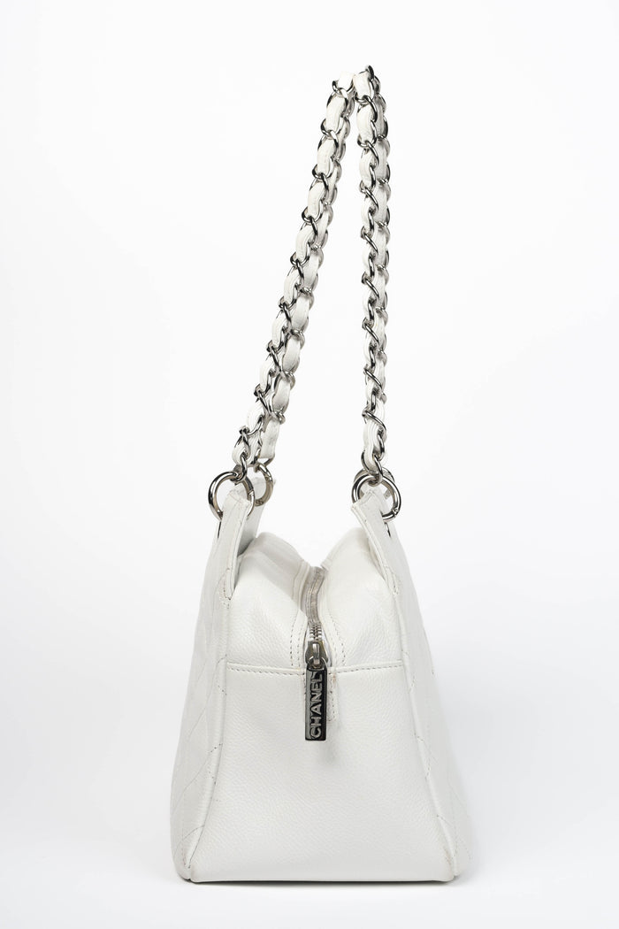 2000s Chanel White Caviar Leather Petite Timeless Tote Bag