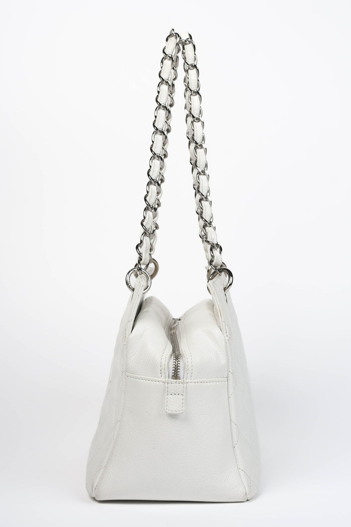 2000s Chanel White Caviar Leather Petite Timeless Tote Bag