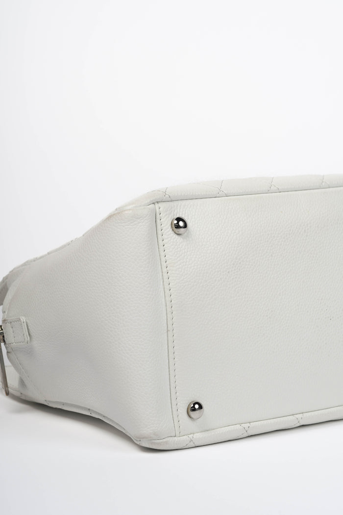 2000s Chanel White Caviar Leather Petite Timeless Tote Bag