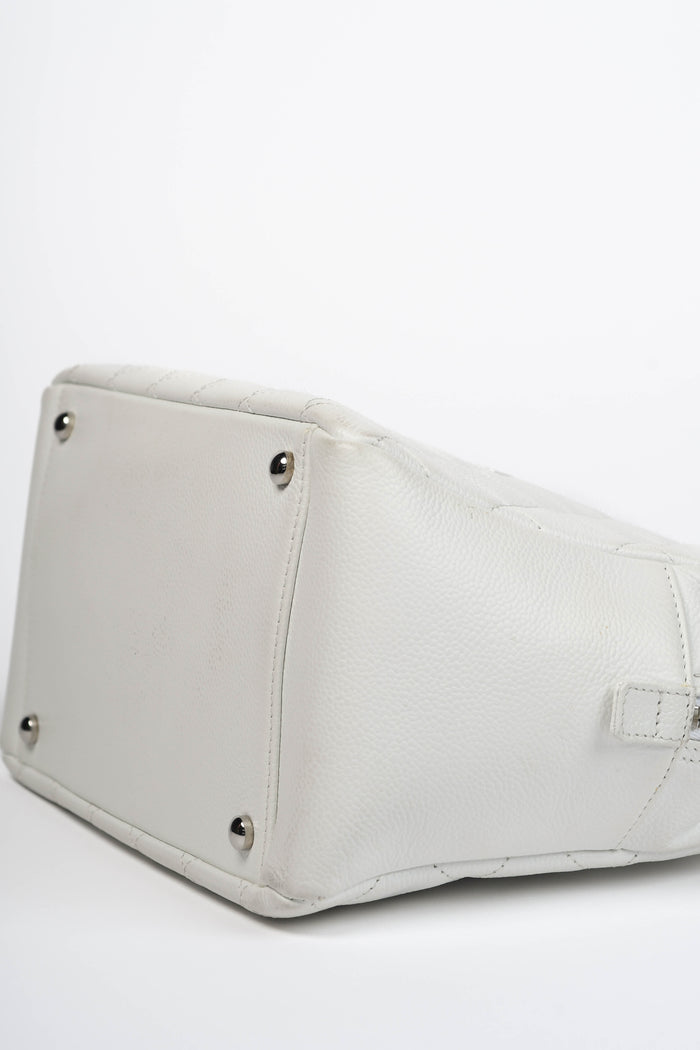 2000s Chanel White Caviar Leather Petite Timeless Tote Bag