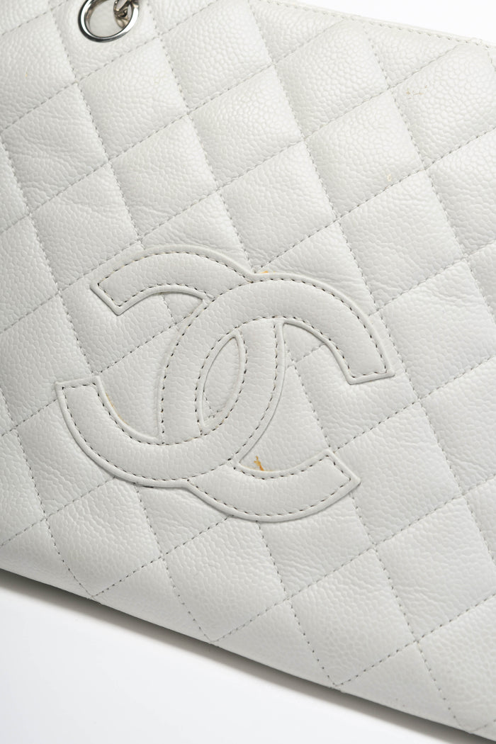 2000s Chanel White Caviar Leather Petite Timeless Tote Bag