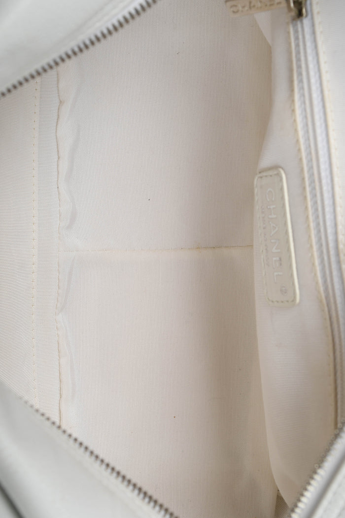 2000s Chanel White Caviar Leather Petite Timeless Tote Bag