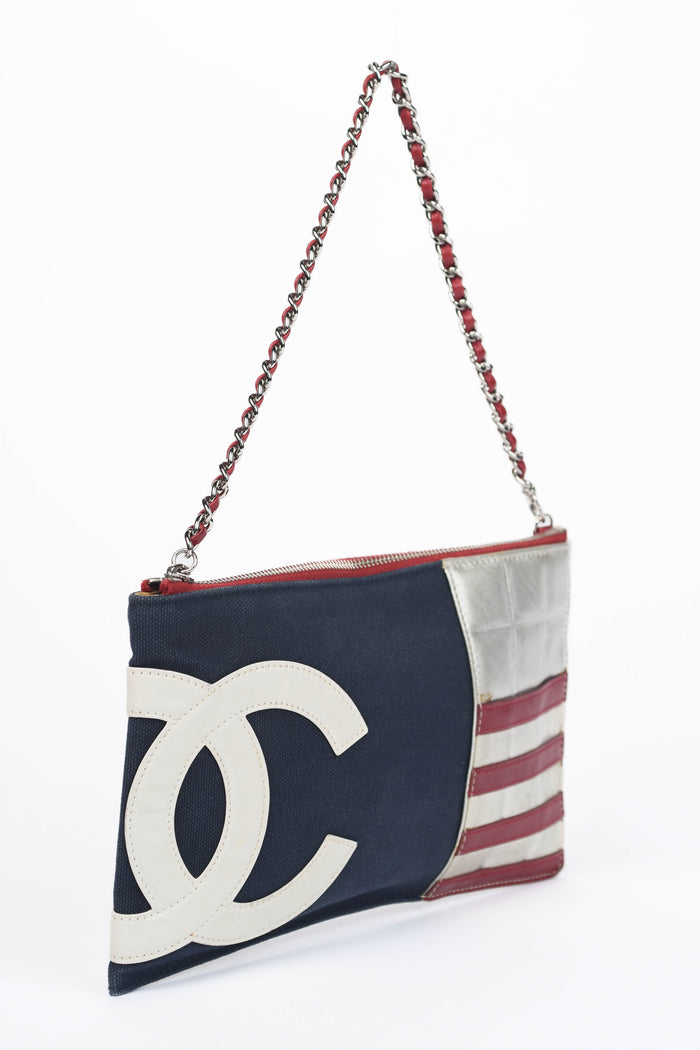 2000s Chanel CC Striped Small Clutch Bag