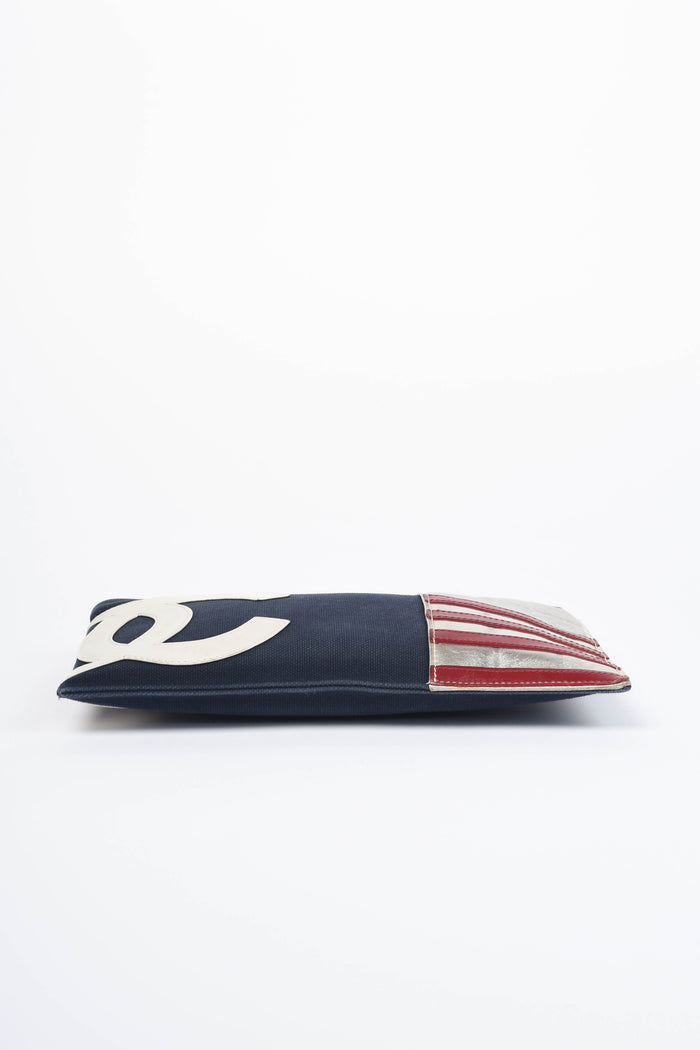 2000s Chanel CC Striped Small Clutch Bag