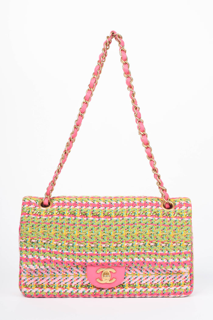 RARE 2020 Chanel Multicoloured Woven Single Flap Shoulder Bag