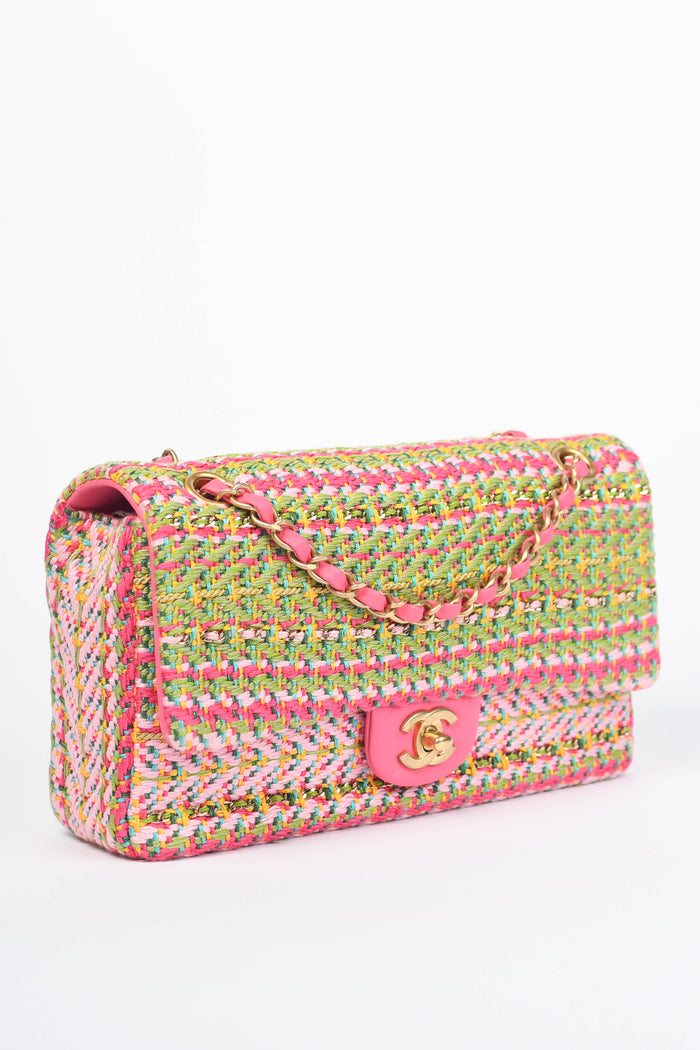 RARE 2020 Chanel Multicoloured Woven Single Flap Shoulder Bag