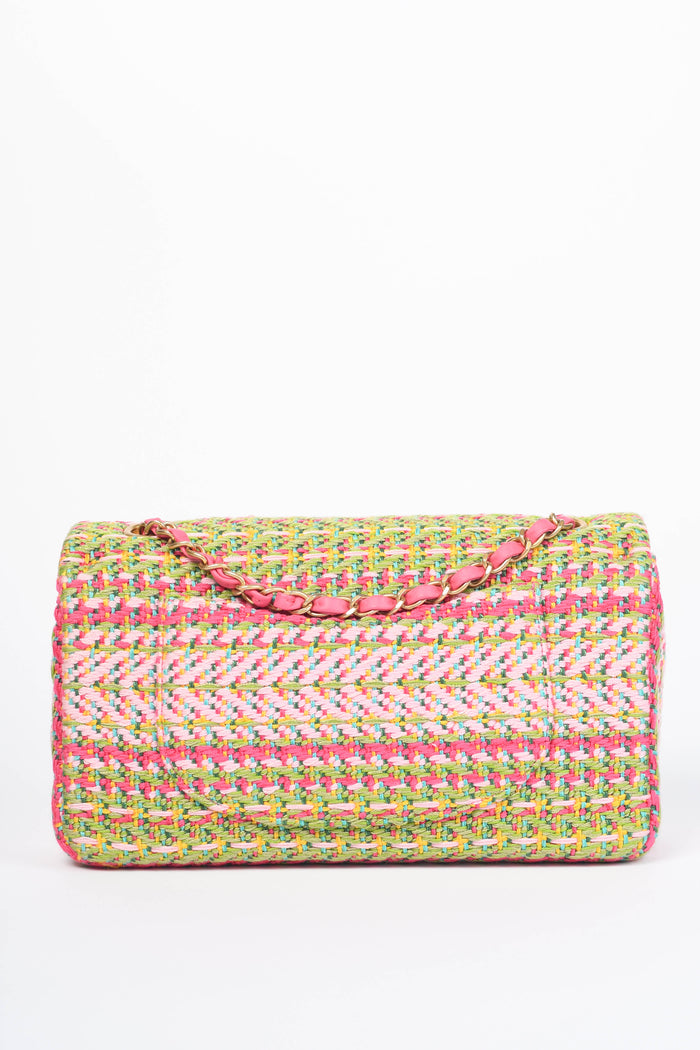 RARE 2020 Chanel Multicoloured Woven Single Flap Shoulder Bag