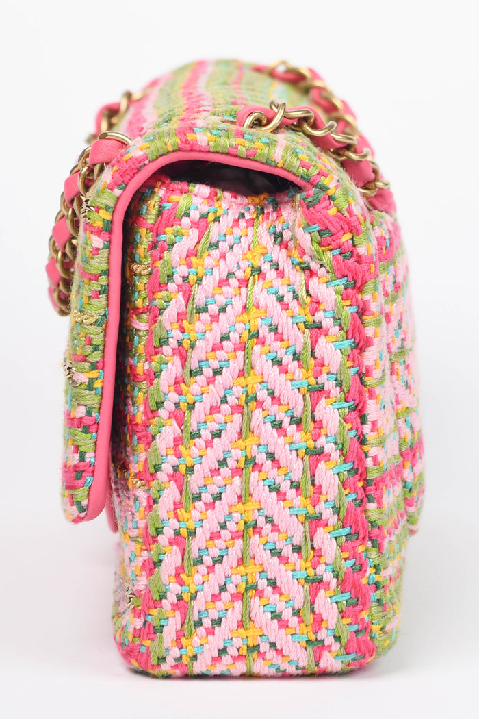 RARE 2020 Chanel Multicoloured Woven Single Flap Shoulder Bag