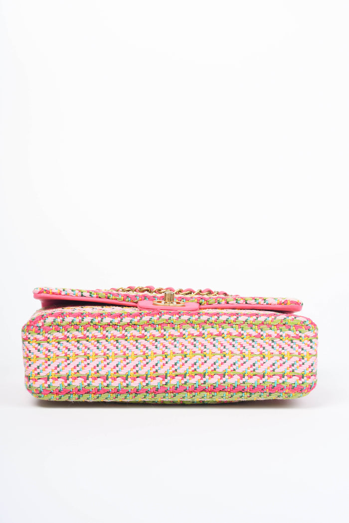 RARE 2020 Chanel Multicoloured Woven Single Flap Shoulder Bag