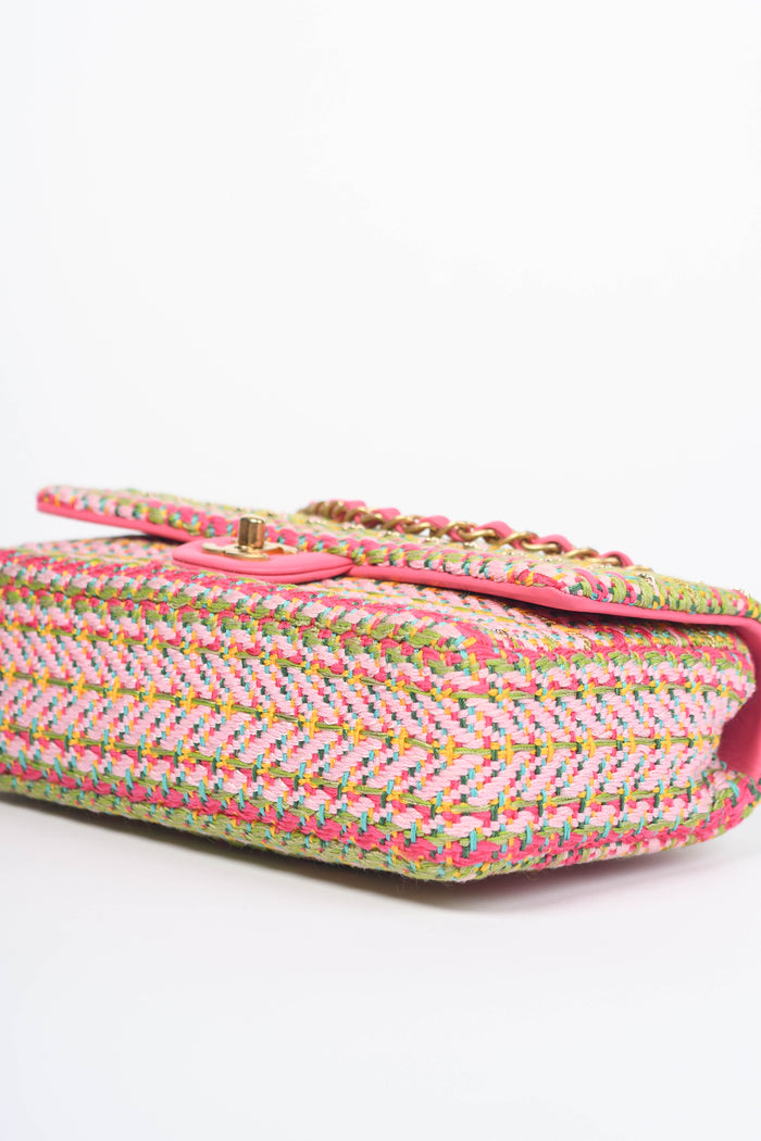 RARE 2020 Chanel Multicoloured Woven Single Flap Shoulder Bag