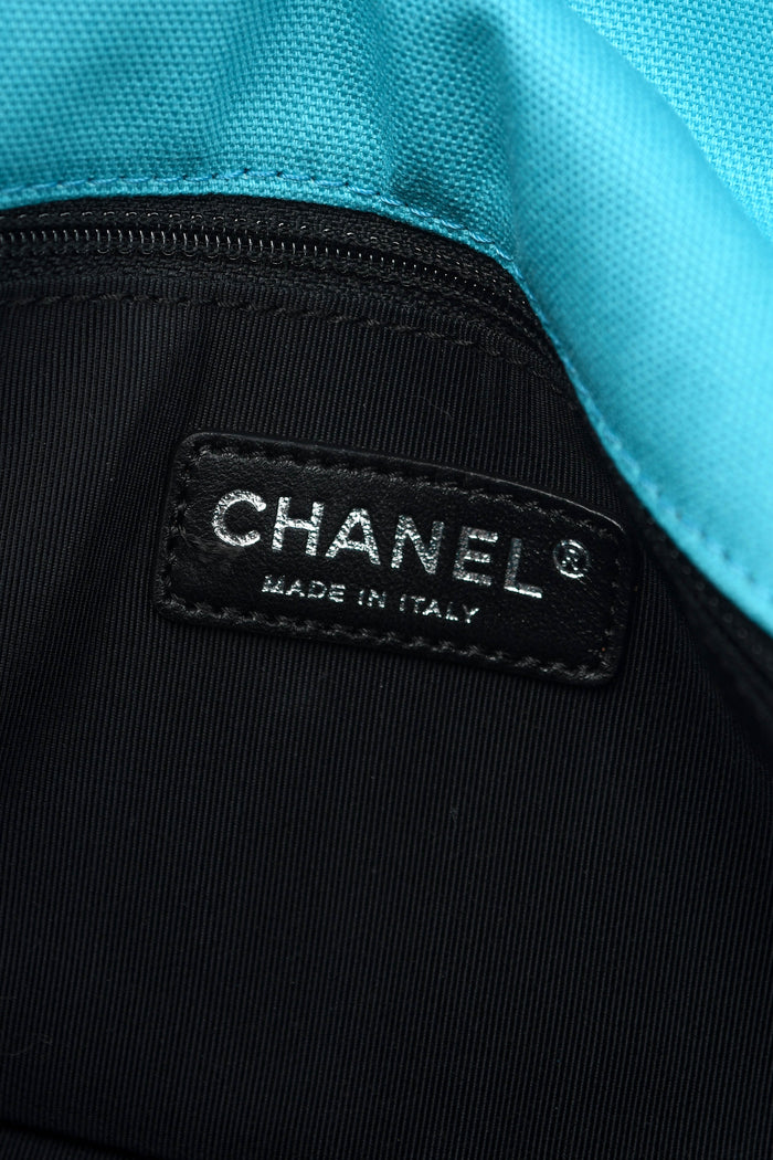 2000s Chanel Blue CC Camellia Embossed Canvas Shoulder Bag