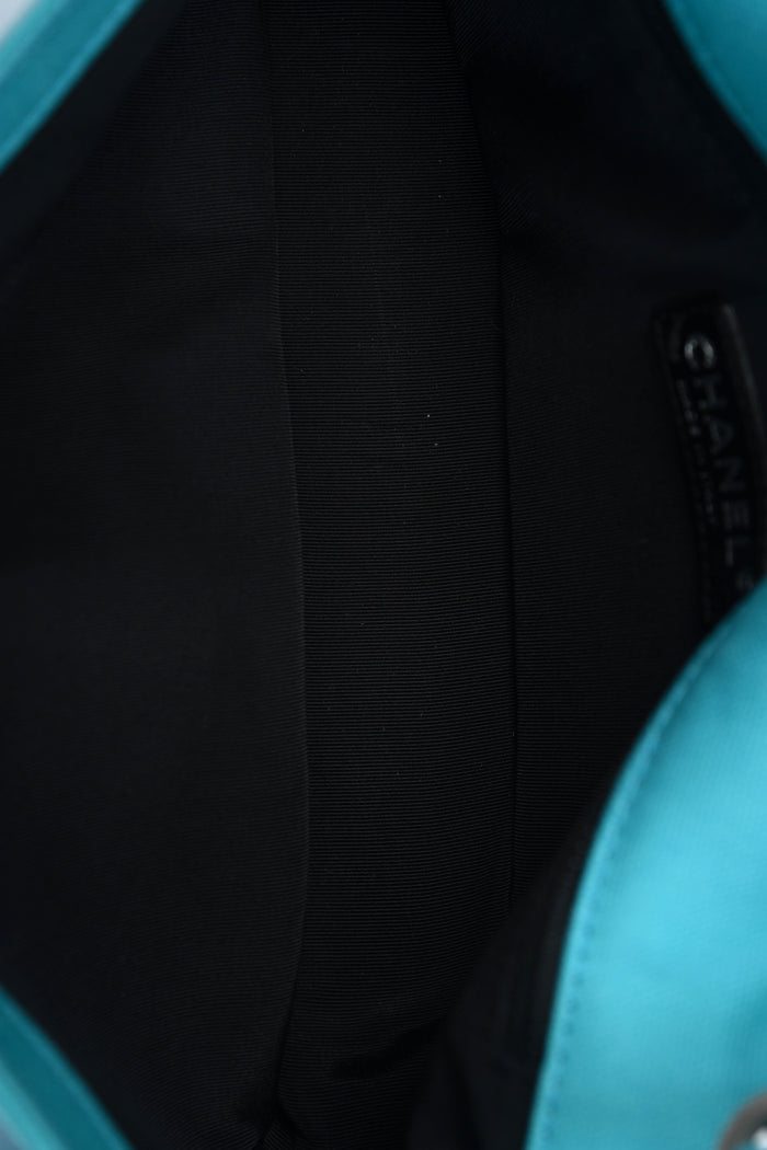 2000s Chanel Blue CC Camellia Embossed Canvas Shoulder Bag