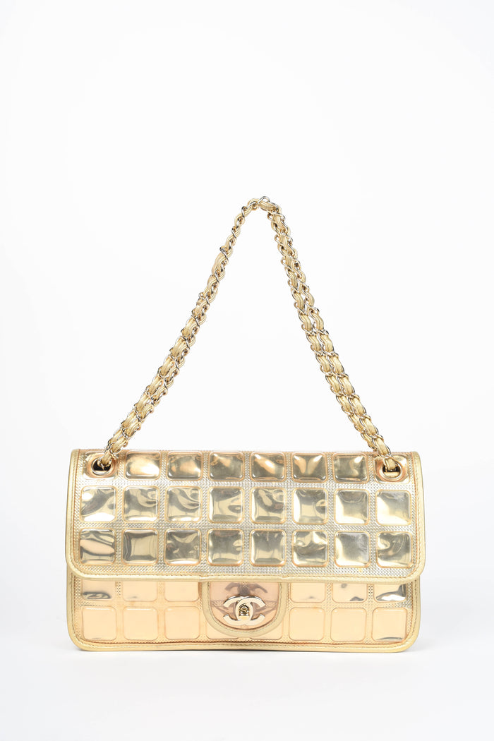 SUPER RARE 2000s Chanel Gold Ice Cube Single Flap Shoulder Bag