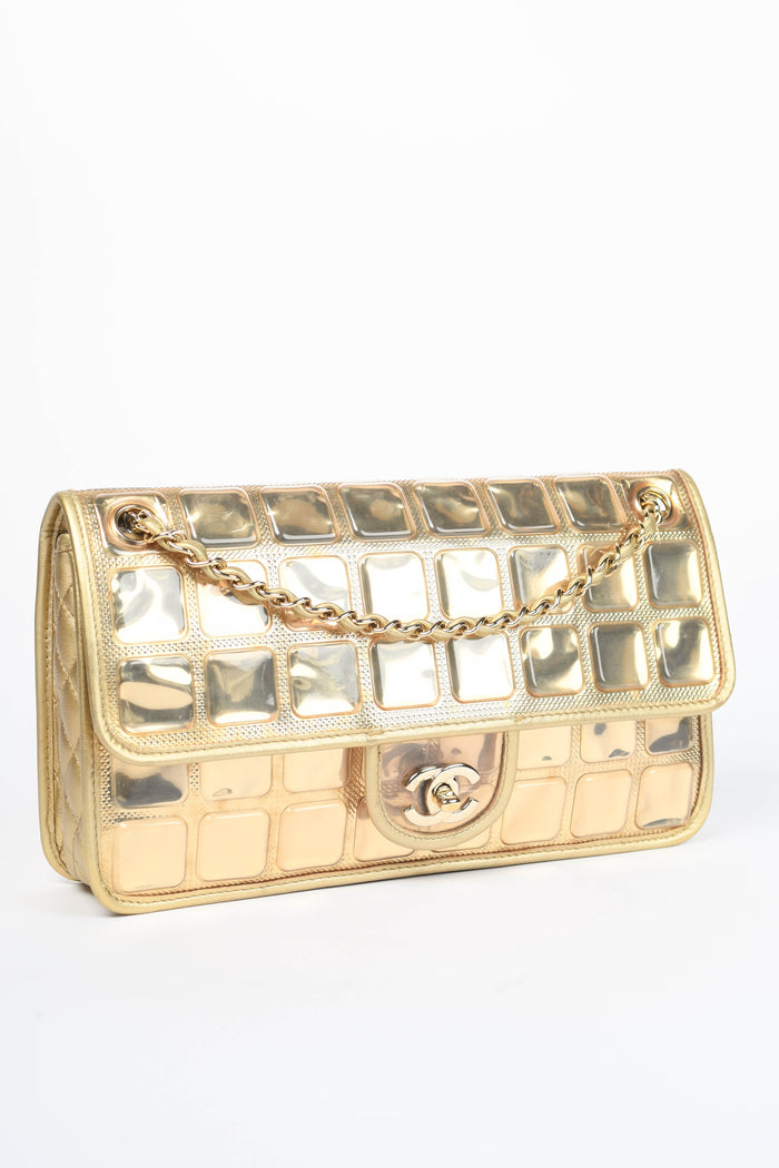 SUPER RARE 2000s Chanel Gold Ice Cube Single Flap Shoulder Bag
