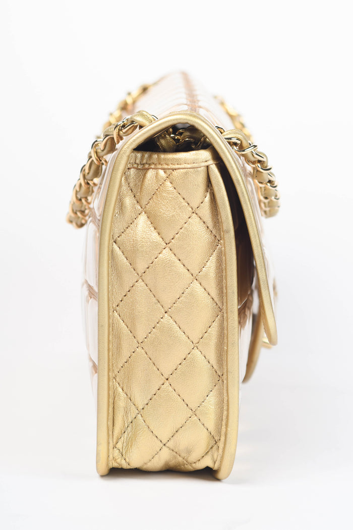 SUPER RARE 2000s Chanel Gold Ice Cube Single Flap Shoulder Bag