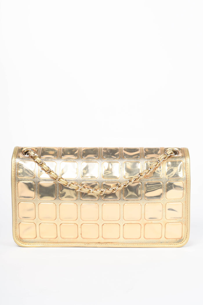SUPER RARE 2000s Chanel Gold Ice Cube Single Flap Shoulder Bag