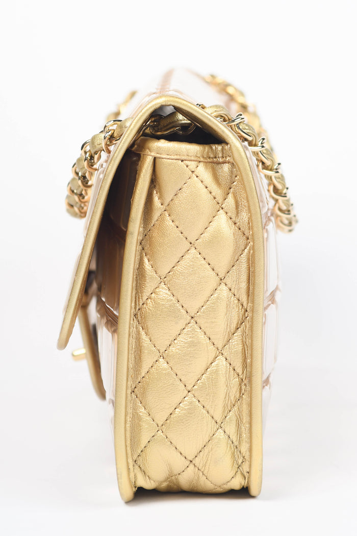 SUPER RARE 2000s Chanel Gold Ice Cube Single Flap Shoulder Bag