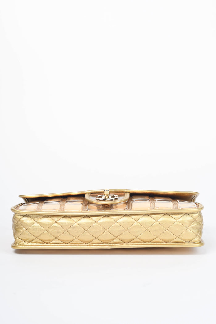 SUPER RARE 2000s Chanel Gold Ice Cube Single Flap Shoulder Bag