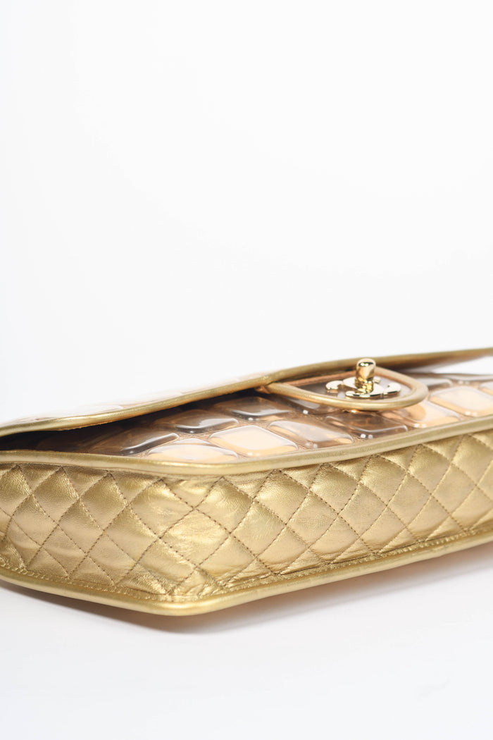 SUPER RARE 2000s Chanel Gold Ice Cube Single Flap Shoulder Bag