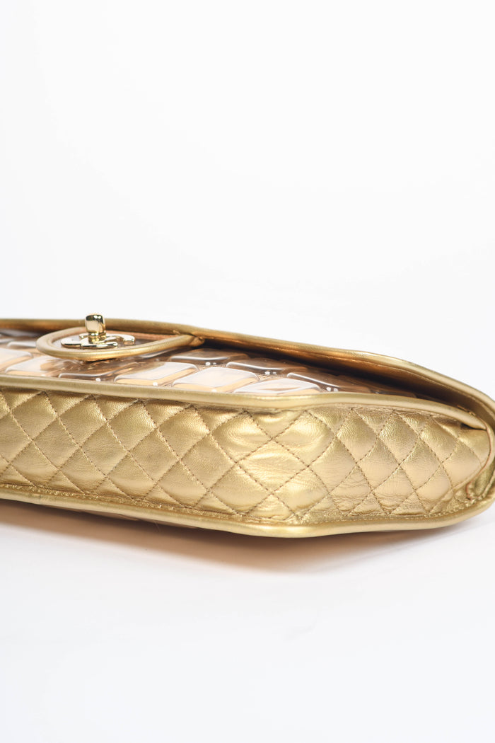 SUPER RARE 2000s Chanel Gold Ice Cube Single Flap Shoulder Bag