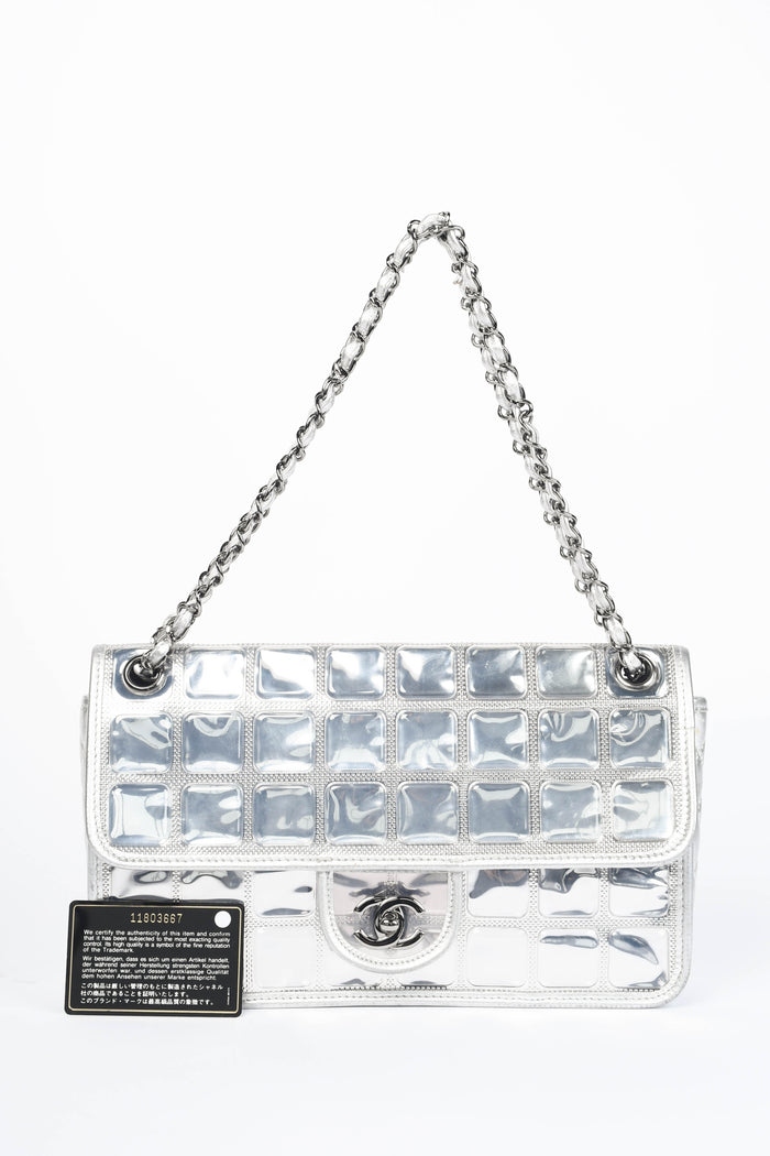 SUPER RARE 2000s Chanel Silver Ice Cube Single Flap Shoulder Bag