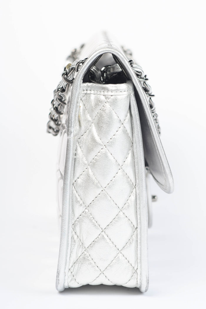 SUPER RARE 2000s Chanel Silver Ice Cube Single Flap Shoulder Bag