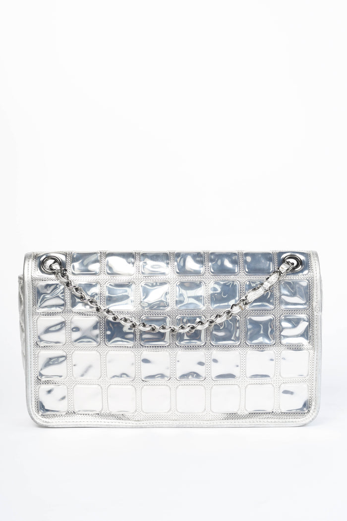 SUPER RARE 2000s Chanel Silver Ice Cube Single Flap Shoulder Bag