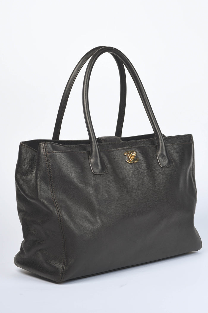 2000s Chanel Espresso Black Caviar Leather Executive Shopper Tote Bag GHW