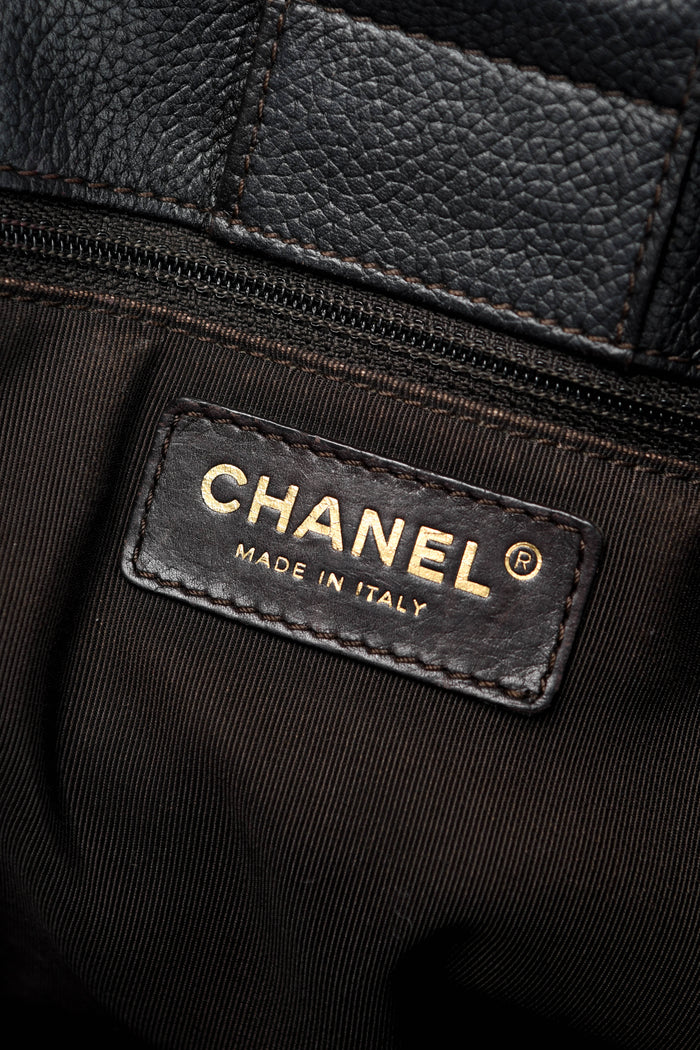 2000s Chanel Espresso Black Caviar Leather Executive Shopper Tote Bag GHW