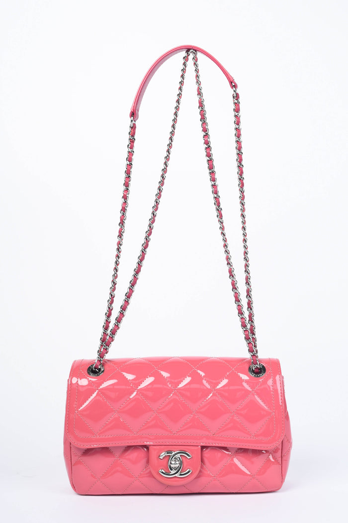 2014 Chanel Pink Patent Leather Coco Shine Small Flap Shoulder Bag