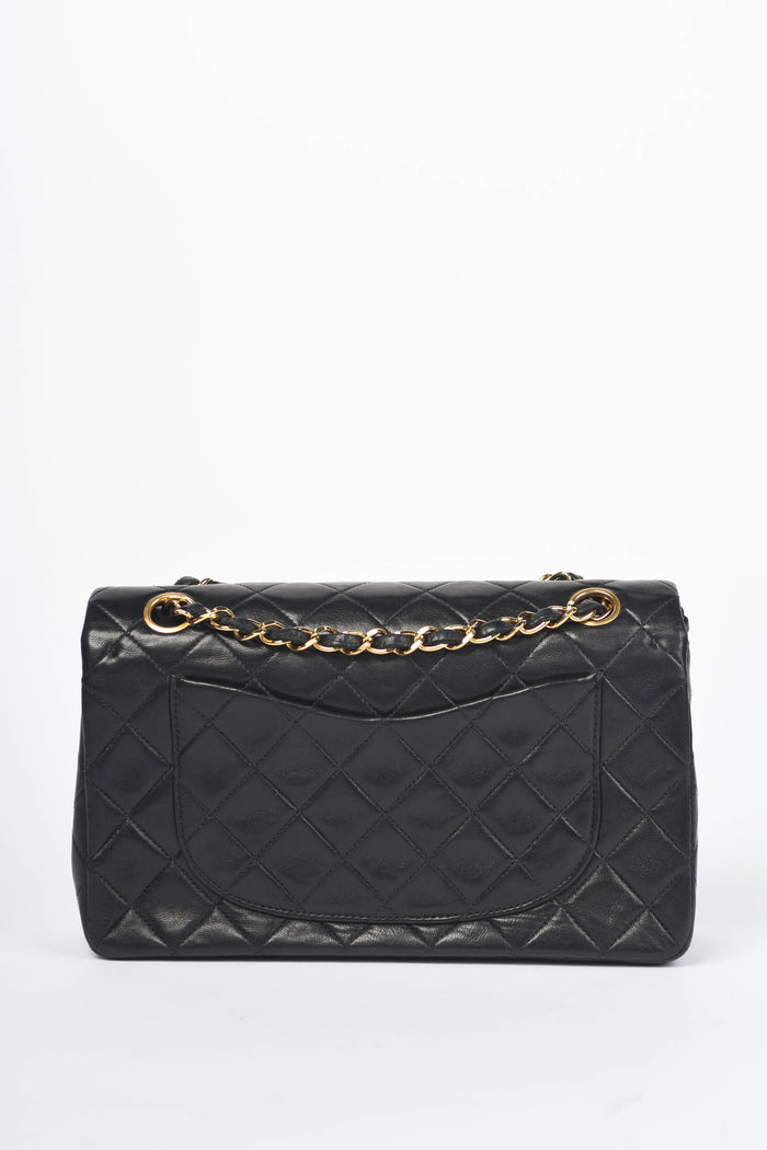90s Chanel Black Lambskin Leather Classic Small Double Flap Bag with 24k GHW